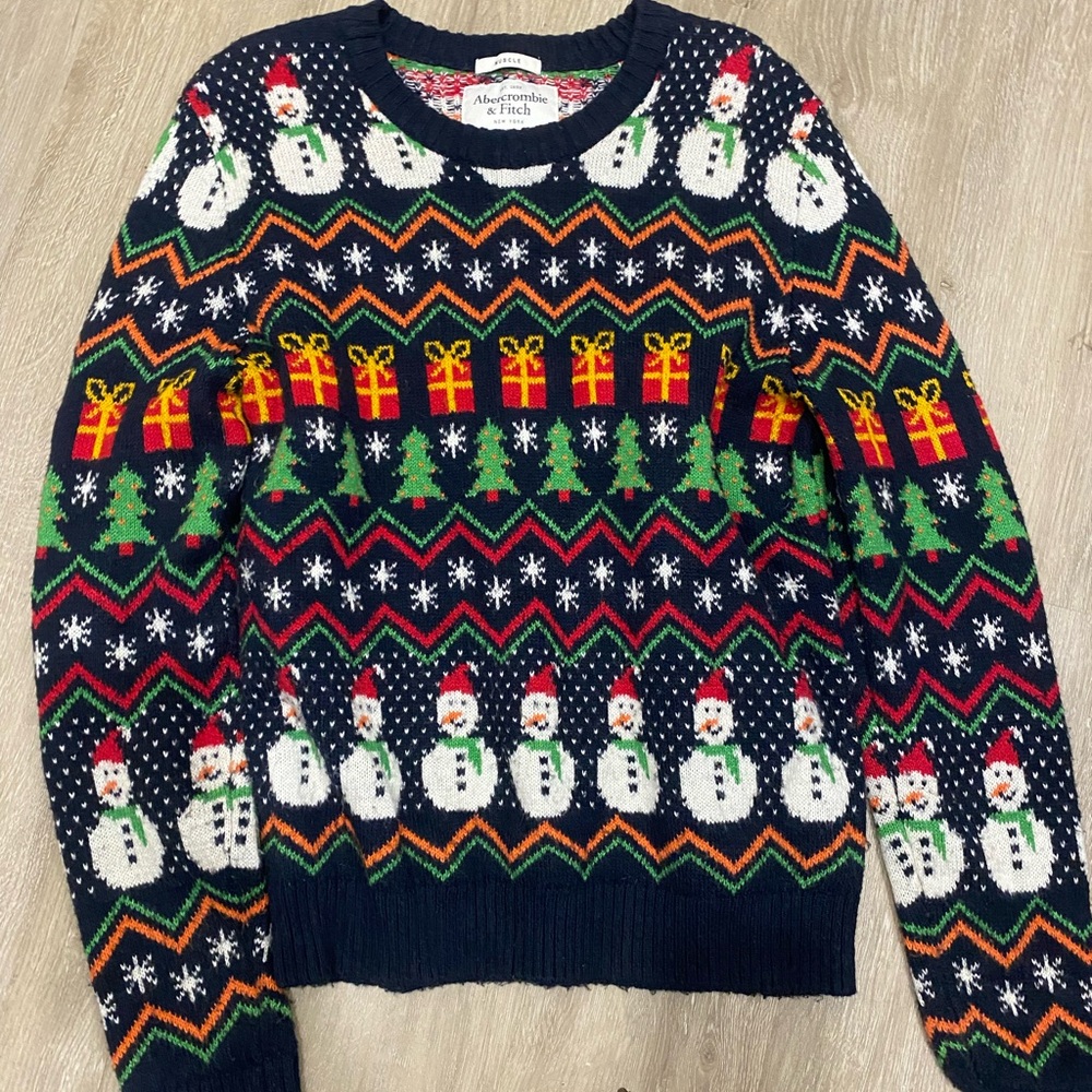 Abercrombie & Fitch Men's Snowman Crewneck Sweater - Navy Multicolor